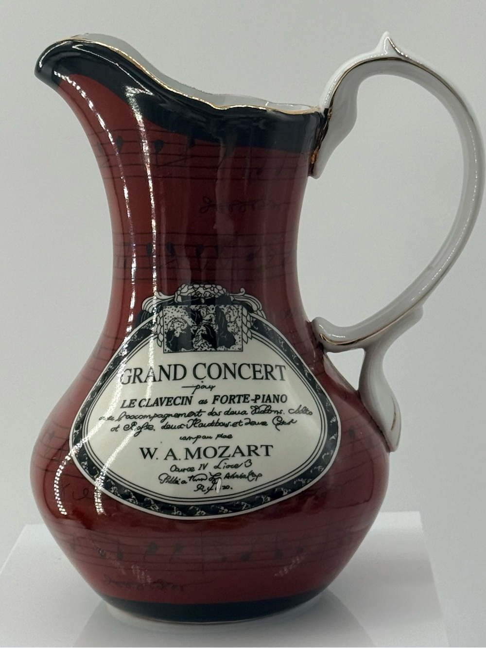 Ceramic Pitcher with Grand Concert Mozart Label — Red and Black